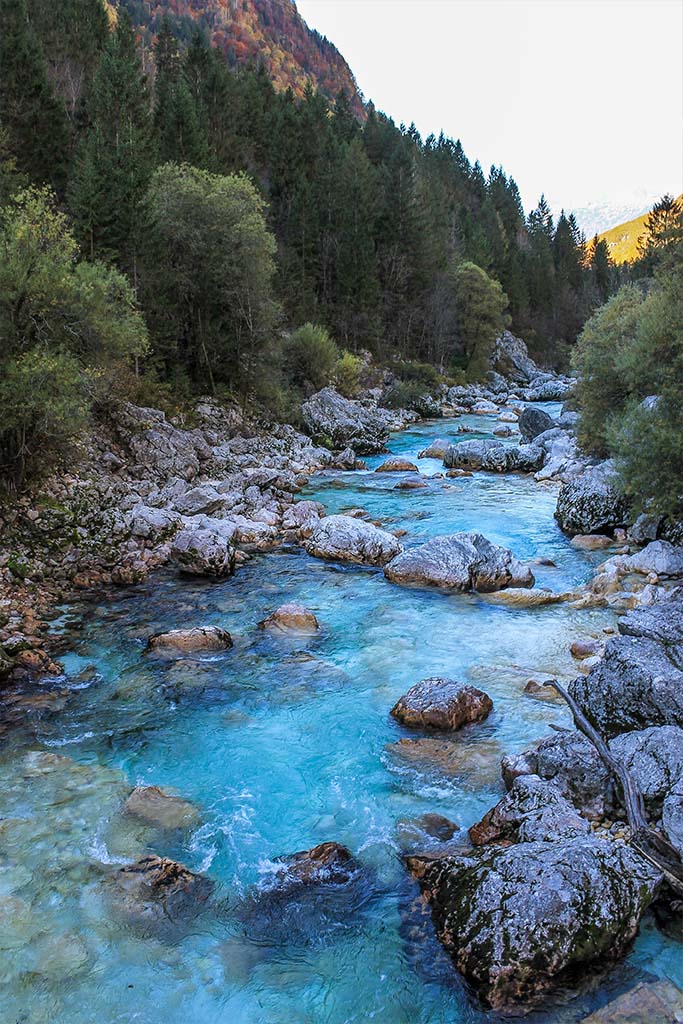 One of the highlights of driving in the Julian Alps is seeing many river views like this of the Soca River. This has to be the prettiest river in Slovenia and there are many opportunities for pictures of it. 