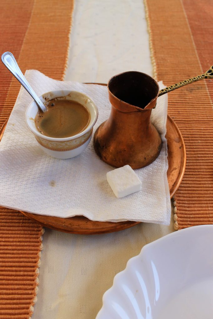 Traditional Turkish style coffee served in copper pots in Mostar, Bosnia. This is a must try drink when you visit the city of Mostar.