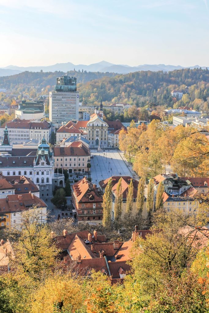 View over the old town from Ljubljana Castle in Slovenia during autumn
