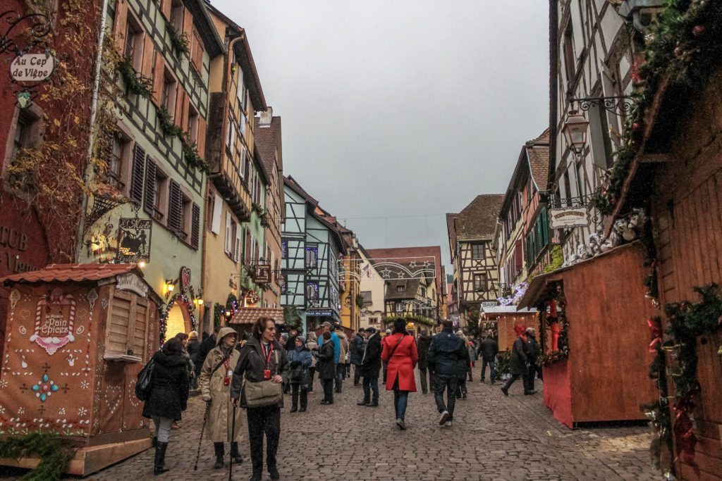 Crowds on the streets of Riquewihr during the Christmas Market