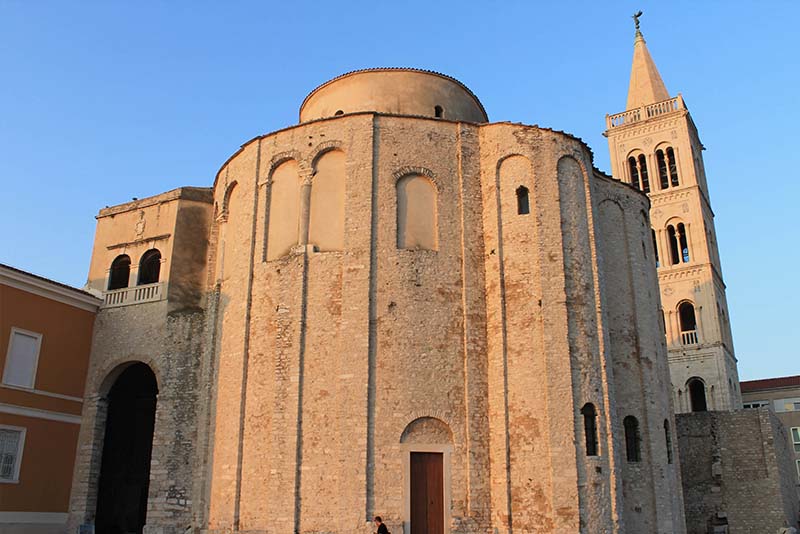 Back of St Donatus Cathedral in Zadar Croatia at sunset