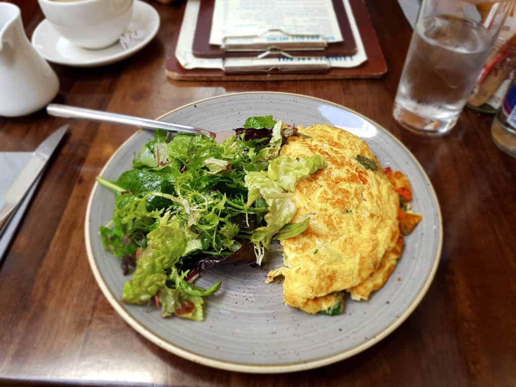 Delicious vegetarian omelet and side salad from Restaurant 104 in Drumcondra, Dublin