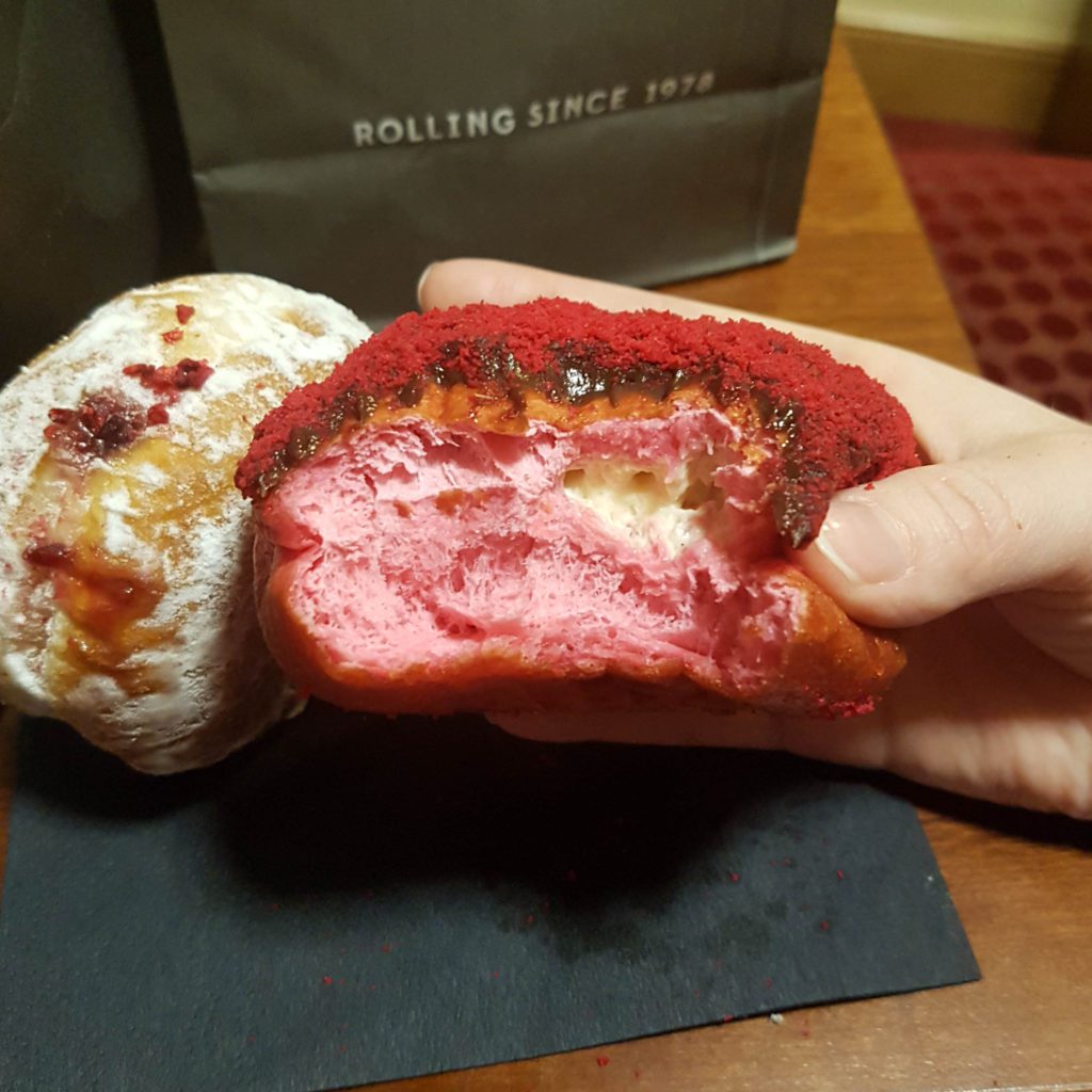 Inside of a red velvet donut from Rolling Donut, Dublin