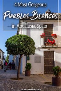 Four of the most gorgeous pueblos blancos, or white villages, in South Spains Andalusia including Ronda and other villages in Cadiz and Malaga provinces. This article lists a travel route from Ronda to Seville with some of the most picturesque villages and scenery. #seville #ronda #whitevillages #pueblosblancos #spain #andalusia #travel #cadiz #malaga
