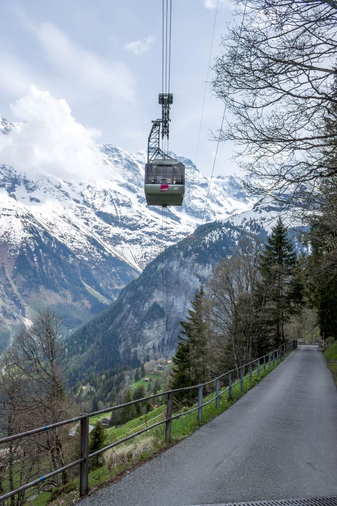 Cable car above Stechelberg in Switzerland