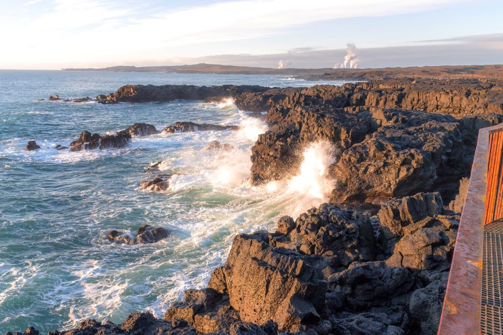 Located on the Reykjanes Peninsula near Reykjavik, Brimketill is a fantastic location to watch the waves on Iceland's coast after visiting the Blue Lagoon