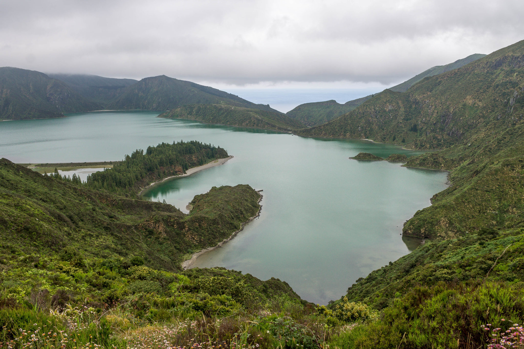 The crater lake of Lagoa do Fogo in the Azores on Sao Miguel.