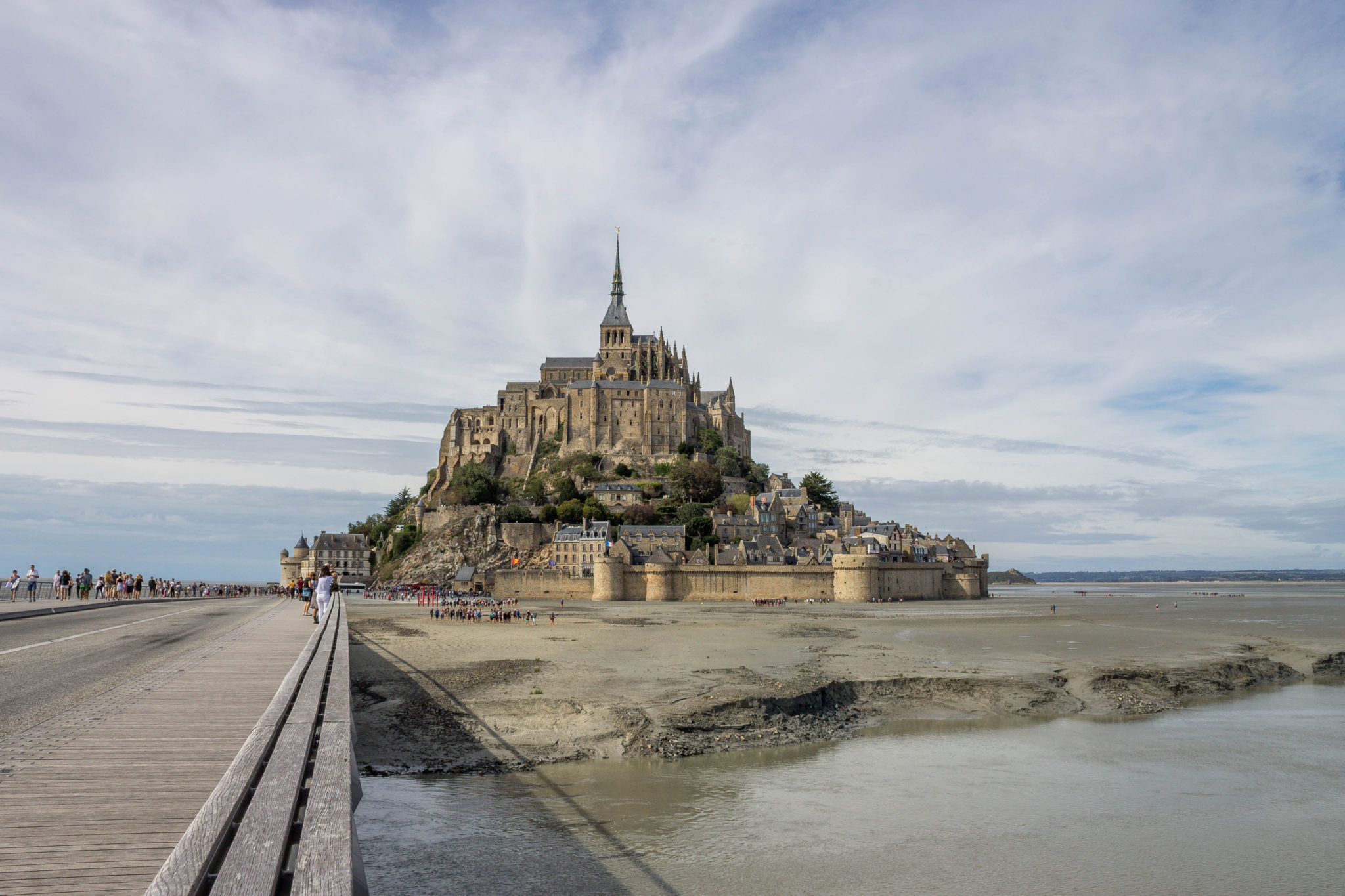 Mont Saint Michel at low tide in Normandy, France