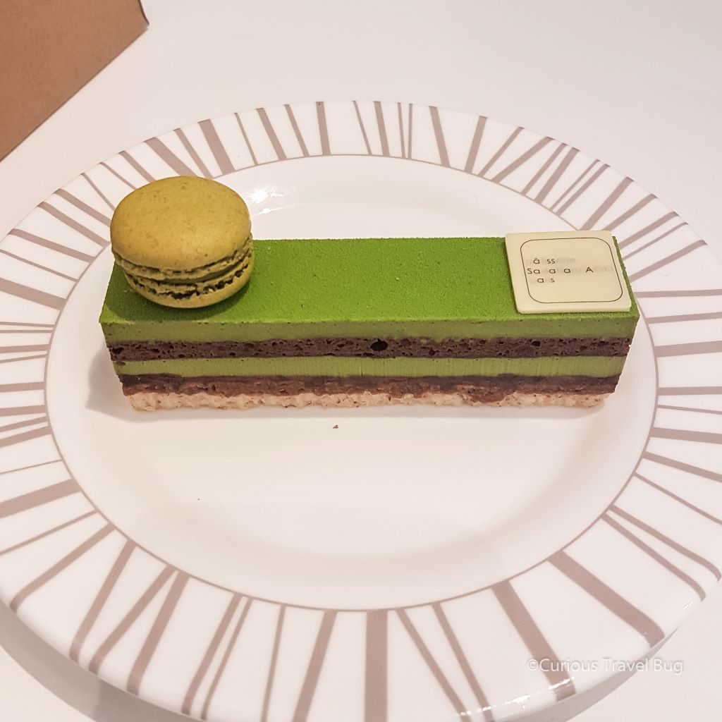 The macha adzuki cake from Sadaharu Aoki in Paris is a delicious cake from one of Paris's top pastry chefs.