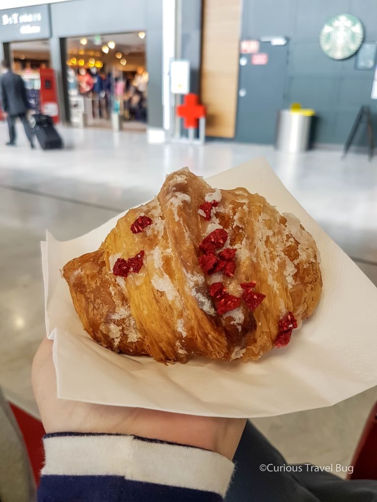 Ispahan croissant from Pierre Herme has a filling of lychee, rose, and raspberry. Easily the best dessert croissant in Paris.