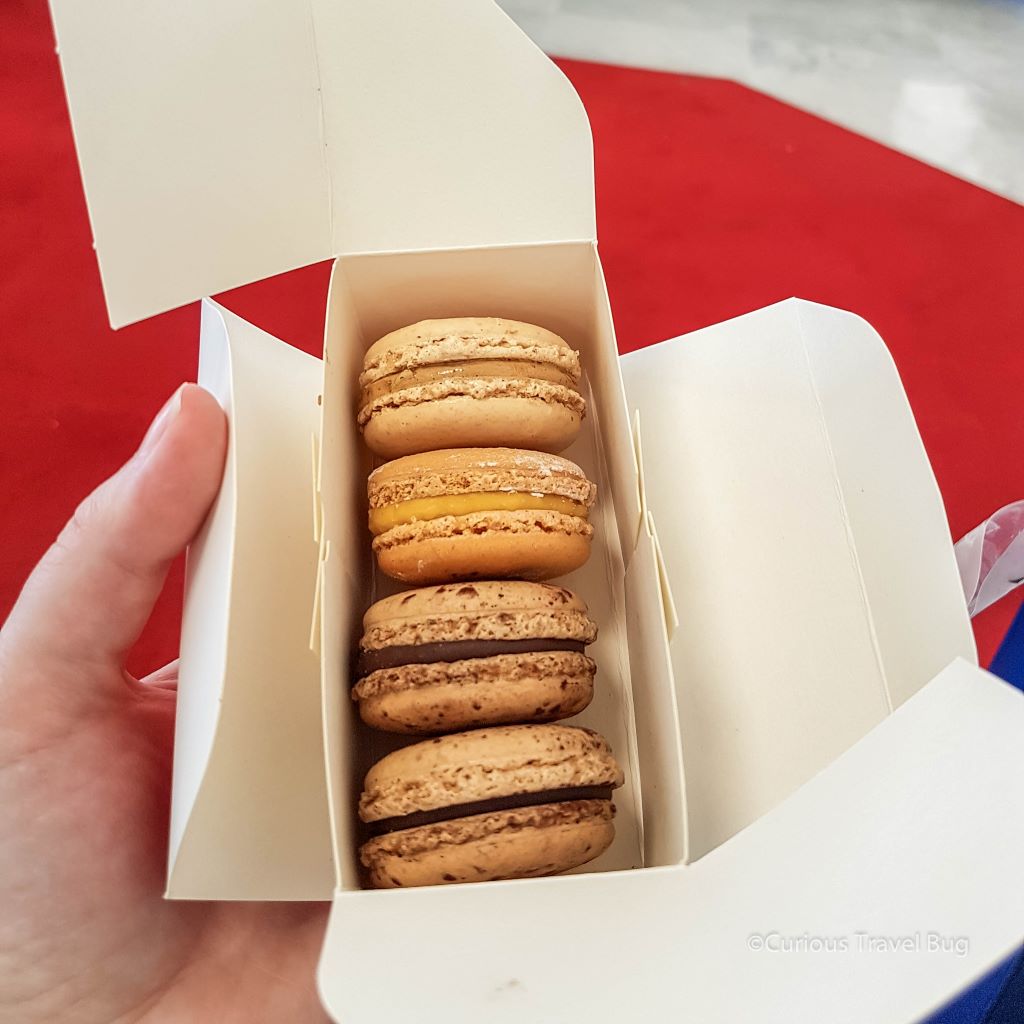 Macarons from Pierre Herme are the best macarons in Paris, France. Its worth going out of your way to track down these macarons. My favorite is the Barbade macaron.