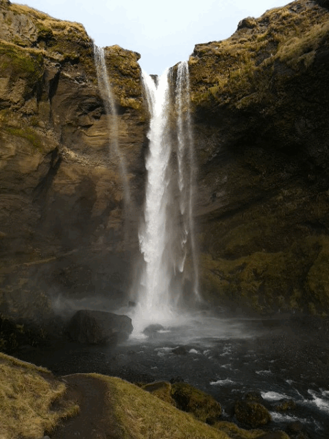 Kvernufoss waterfall in movement