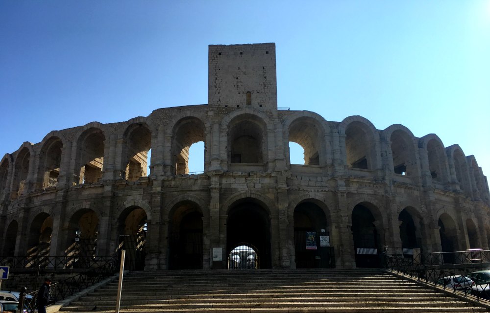 The Roman ampitheatre in Arles France. The city of Arles is conveniently located in the south of France and is full of Roman ruins to explore.