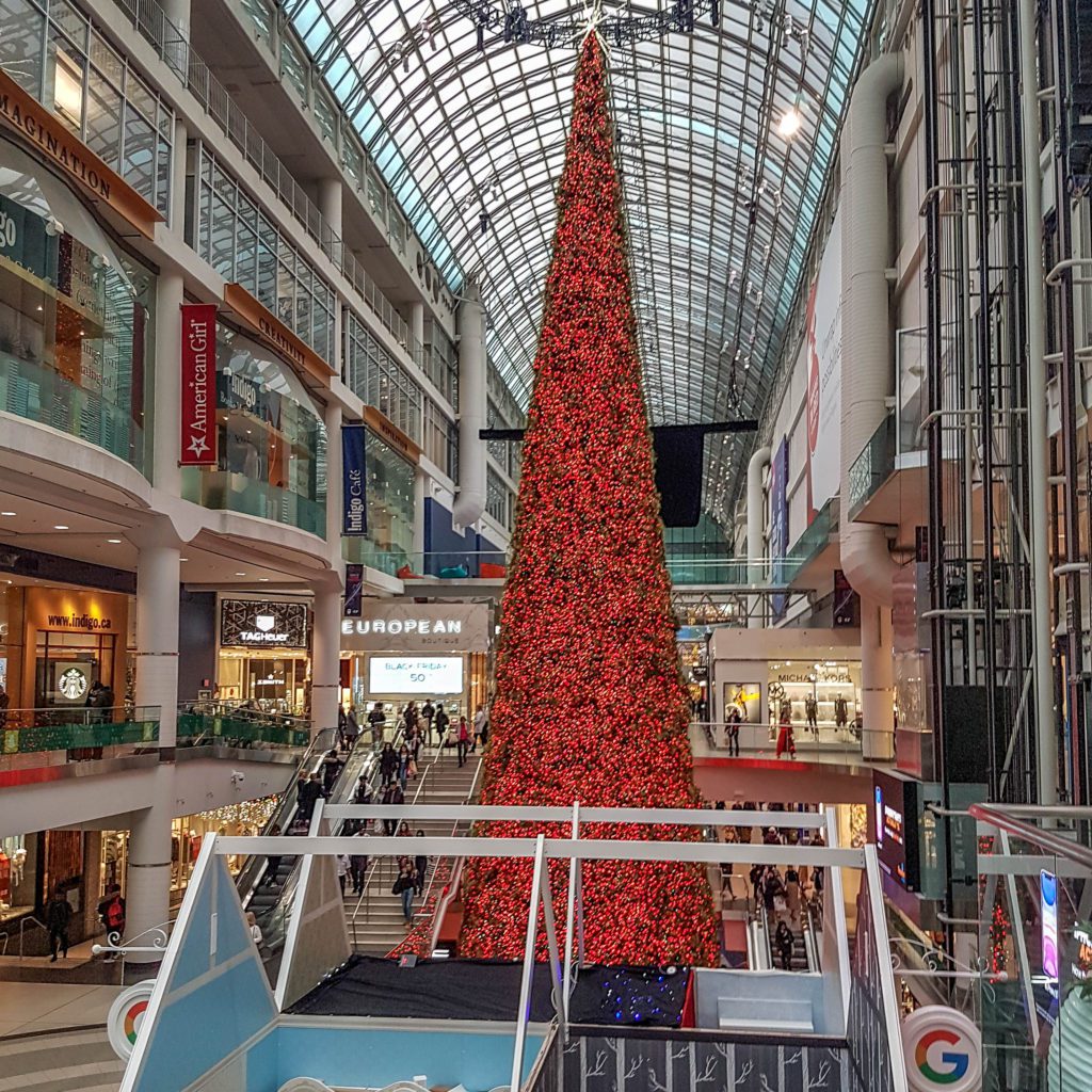 This Christmas tree in Toronto's Eaton centre the tallest in Canada and a must visit Christmas activity in Toronto