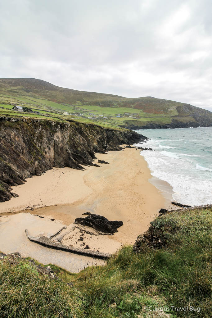 Coumeenoole Beach on the Dingle Peninsula. This beautiful beach is a great place to stop for a break while touring the Dingle Peninsula.