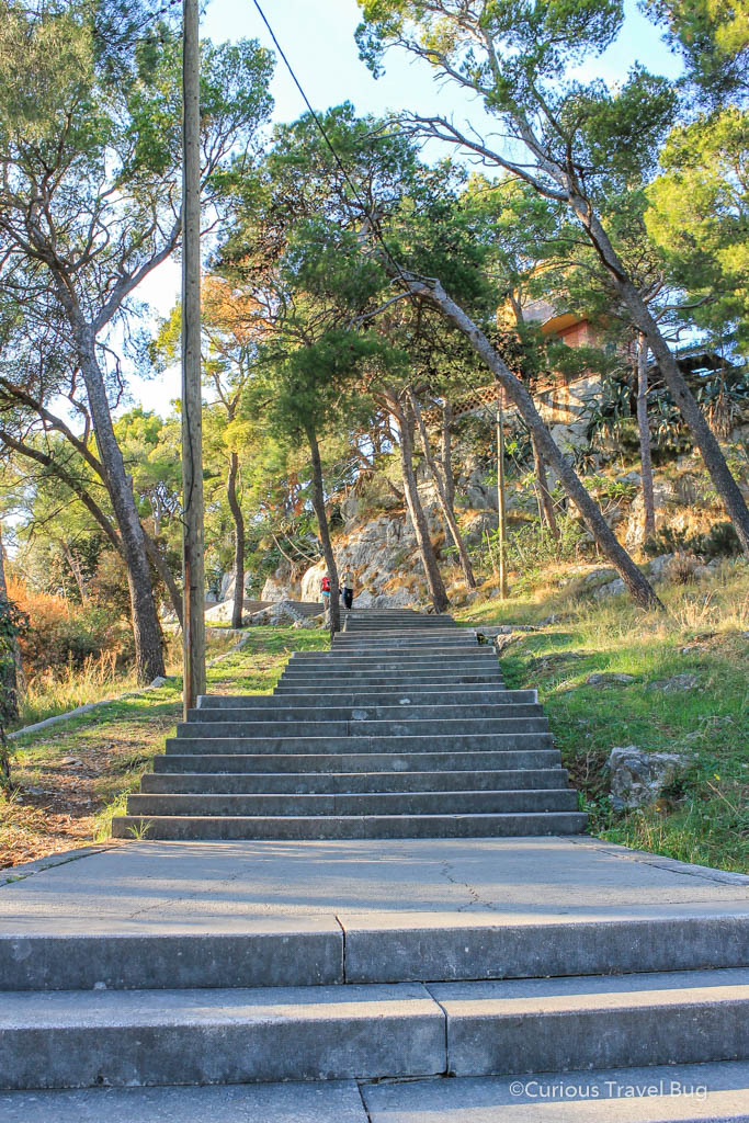 The stairs up Marjan Hill in Croatia. This park has a great view from the top of the hill and on the way up of Split and is a lovely way to see the sunset.