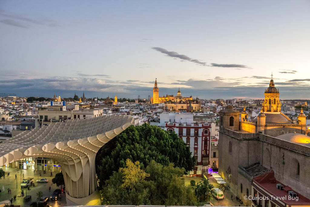 The Metropol Parasol is perfect for a view of the Seville skyline at sunset. This large wooden structure is located close to all of the sights and worth a visit while you are in Seville.