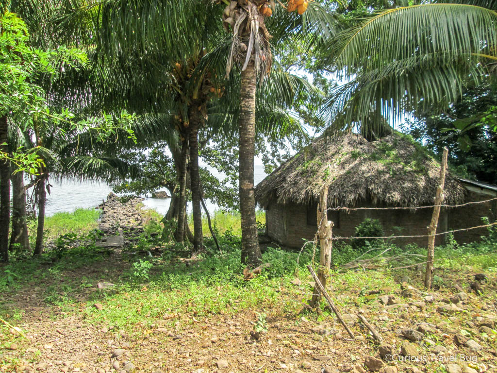 An old hut and a dock on the side of Lake Nicaragua.