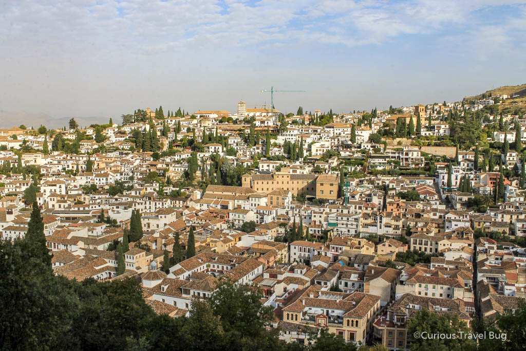 View of Albayzin neighborhood from the Alhambra in Granada, Spain. This neighborhood has one of the best views of the Alhambra in the city.