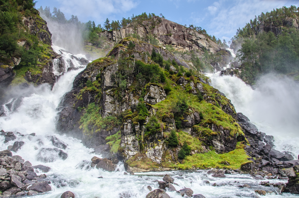 Latefossen waterfall in Norway. Latefossen is one of the best waterfalls in Northern Europe and makes for a great stop on the way to the world famous Trolltunga hike in Norway