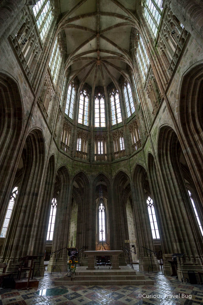 Interior of the church at the Mont Saint Michel Abbey