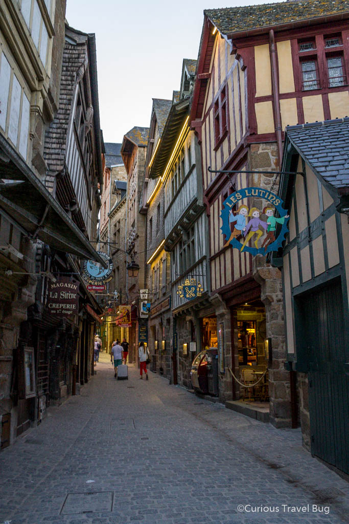 Streets of Mont Saint Michel during the evening.