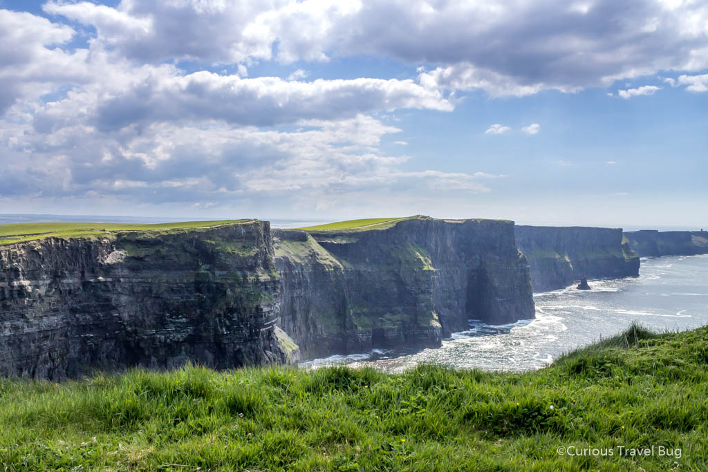 Cliffs of Moher in Ireland. The Cliffs of Moher are an easy day trip from Galway and one of the best day trips from Galway. You need a couple of hours to properly explore the cliffs and see the sights.