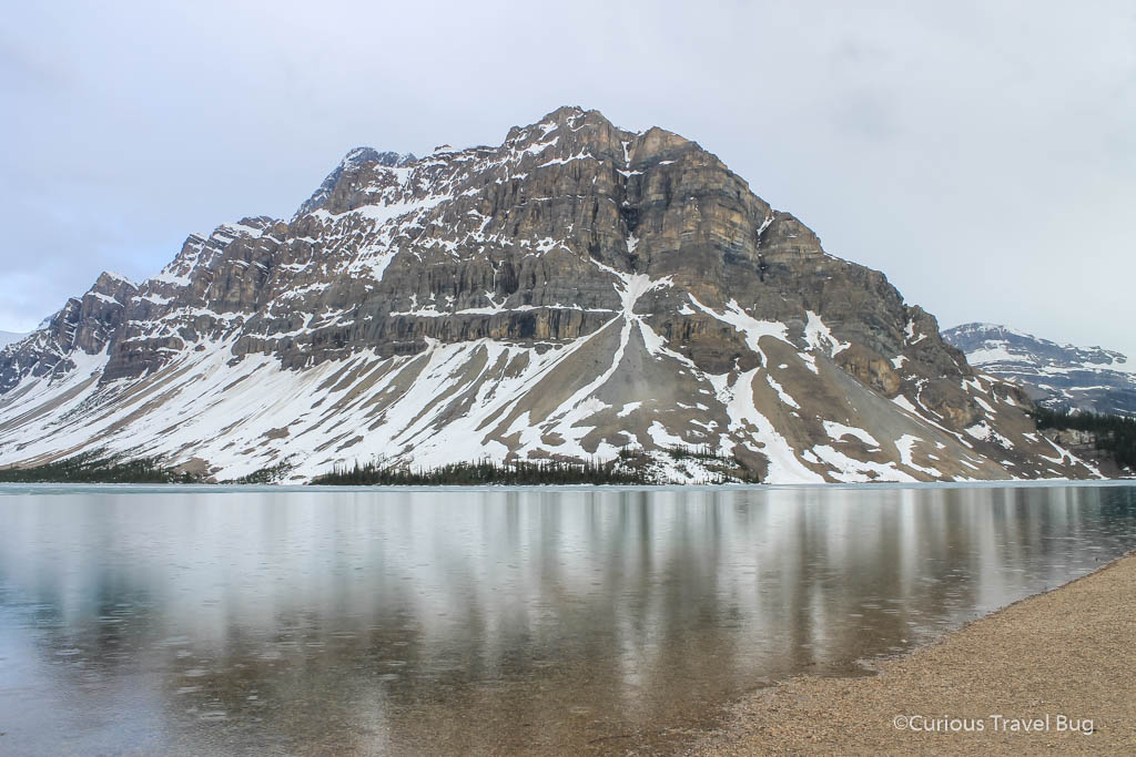 Bow Lake is a great stop on the Icefields Parkway not far from Lake Louise and Peyto Lake. This large lake has a glacier that sits above it and beautiful mountains around it.