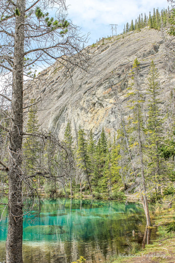 The clear aqua water of Grassi Lakes, a popular hike near Canmore, Alberta. Although it isn't in Banff, I highly recommend spending a day around Canmore as there are some really fantastic sights with fewer crowds.