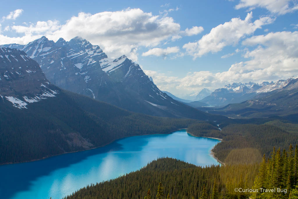 Peyto Lake is one of the most beautiful lakes in Canada and is a must visit on during your three day trip to Banff. It offers stunning azure blue water and is set amid gorgeous mountain scenery. It's easy to access and is on the Icefields Parkway.