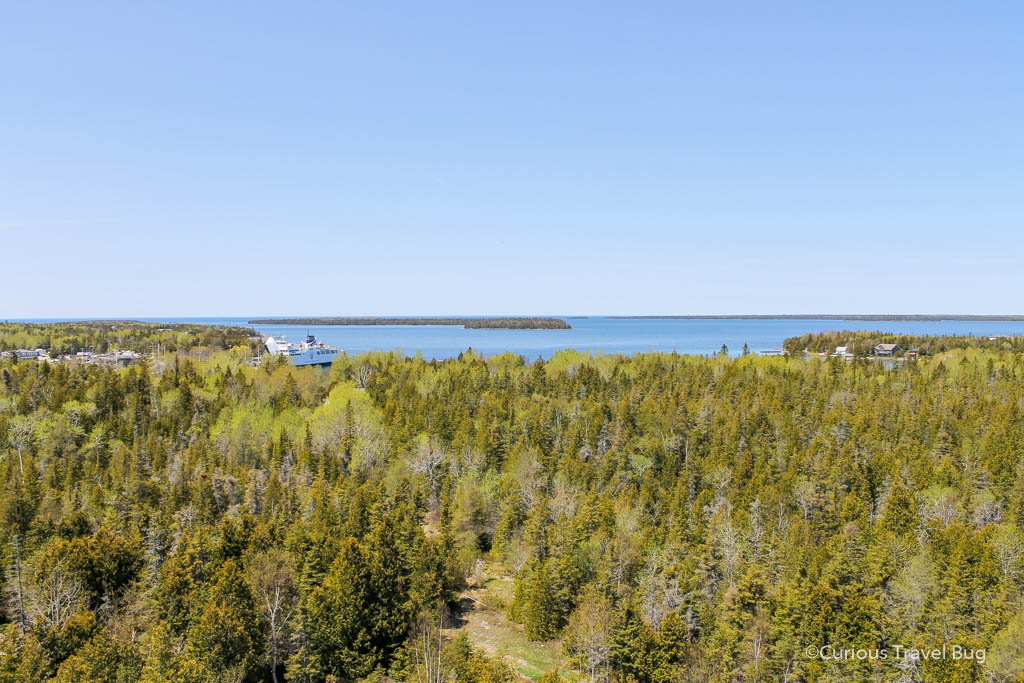 View over Georgian Bay from a scenic tower at the Bruce Peninsula Visitor Centre in Tobermory.