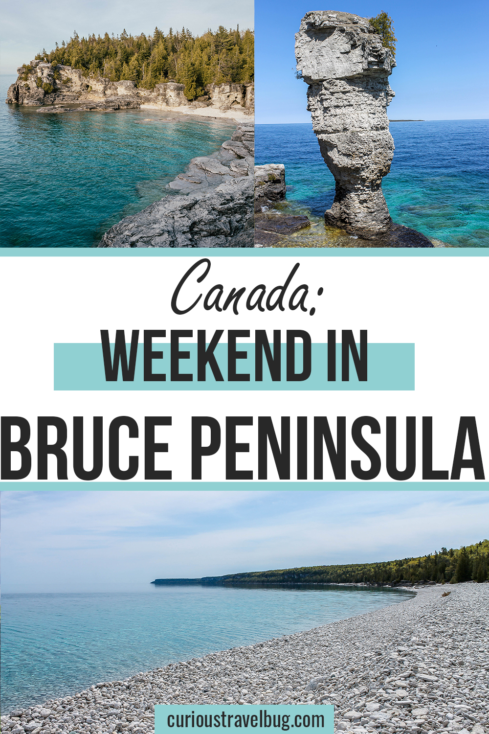 Everything you need to know to plan your weekend in the Bruce Peninsula National Park near Tobermory, Ontario Canada. You can visit the Bruce Peninsula as a day trip from Toronto but two days is better so you can see the grotto and Flowerpot Island. This is some of the most tropical-looking water in Ontario.