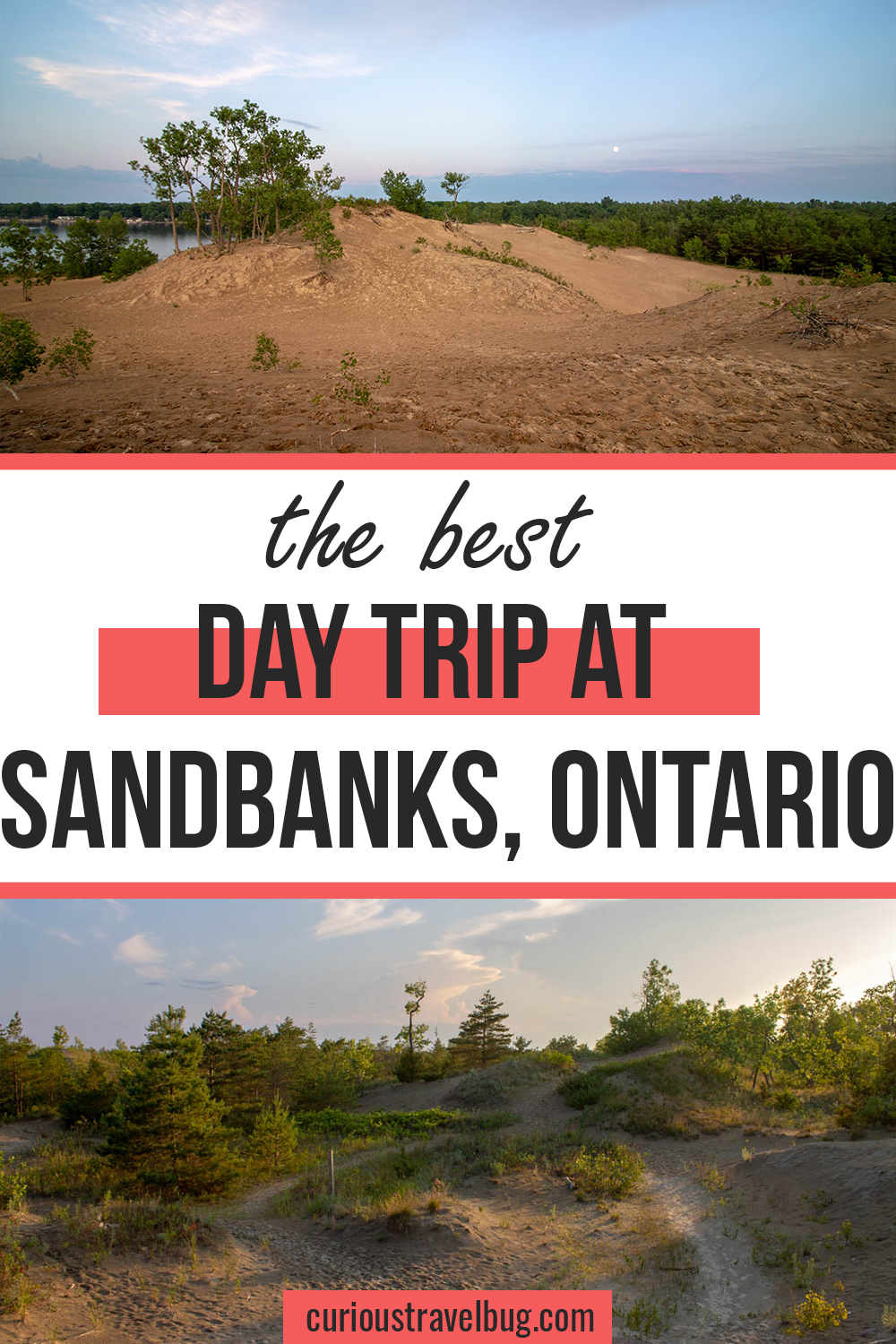 Day trip to Sandbanks Provincial Park in Prince Edward County, Ontario with this full guide that includes the best things to do including a scenic drive and when the best time to visit the park is. The dunes here are great for a hike and are one of Canada's beautiful sights. It's perfect for a day trip from Toronto, Ottawa, or Kingston.