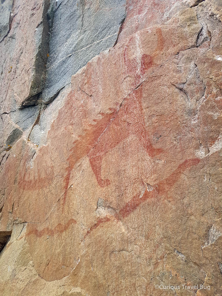 Pictograph of Misshepezhieu at Agawa Rocks in Lake Superior Provincial Park, Ontario, Canada. This is an important site for aboriginal pictographs.