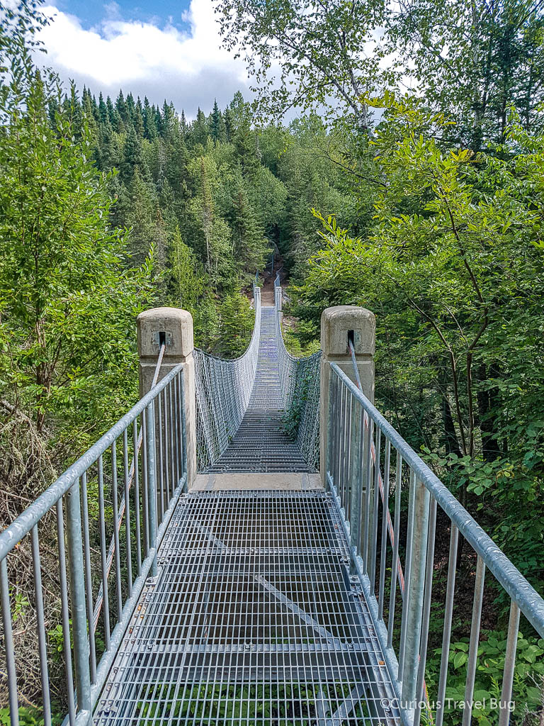 Suspension bridge at White River in Pukaskwa National Park, Ontario