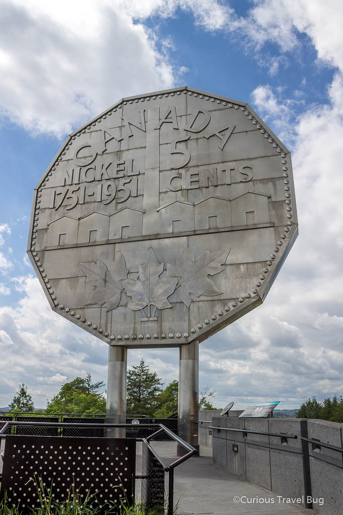 Statue of a giant Canadian Nickel in Sudbury, Ontario. This is practically a must do stop while on a road trip in Ontario