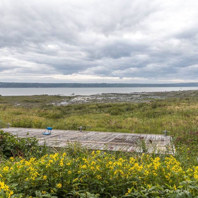Looking out over the St Lawrence River from Ile d'Orelans on a cloudy day in Quebec