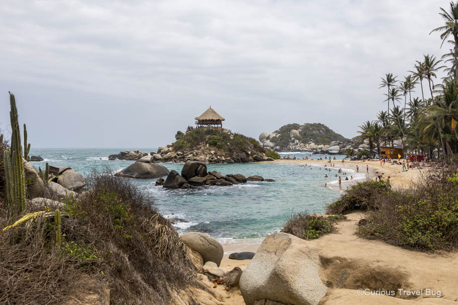 View of the pagoda and Cabo San Juan, the most popular beach in Tayrona, Colombia