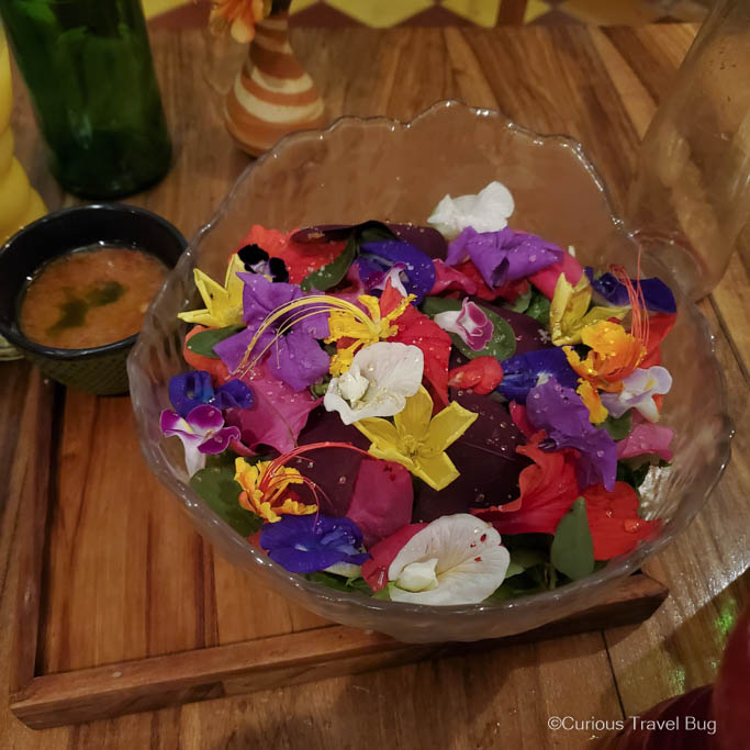A fresh flower salad at Celele, one of the best restaurants in South America located in the Getsemani district of Cartagena, Colombia