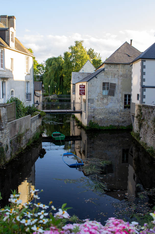 Buildings and a river in Bayeux, Normandy, France