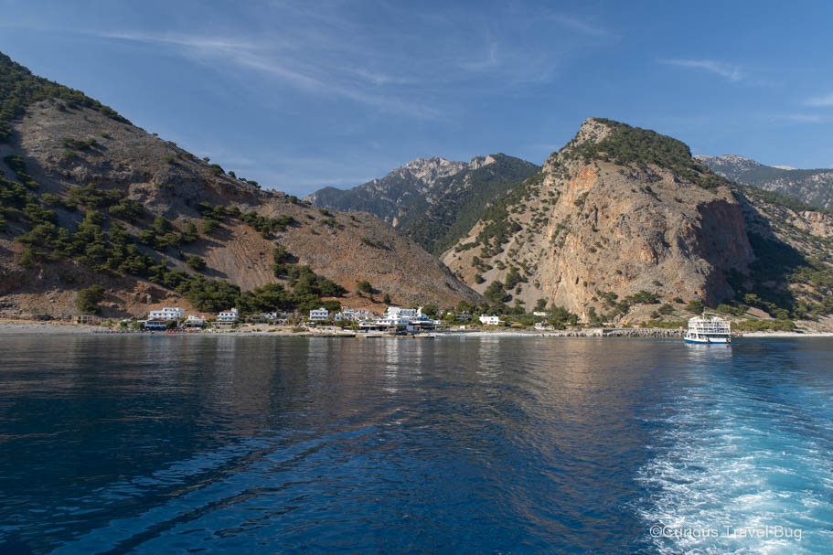 View of Agia Roumeli village from the ferry. This is where your hike to Samaria Gorge ends and your only option is a ferry as no roads access this small village.
