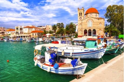 Colorful boats on Aegina Island, Greece