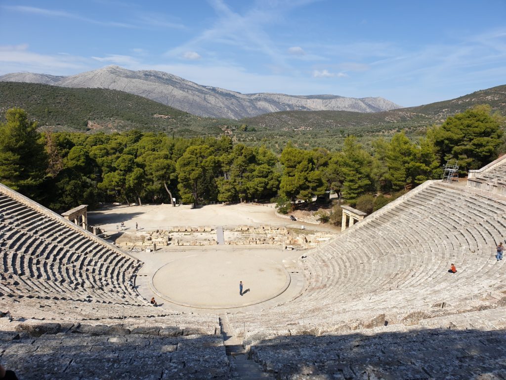 The ancient Theatre of Epidaurus in Greece on a sunny day