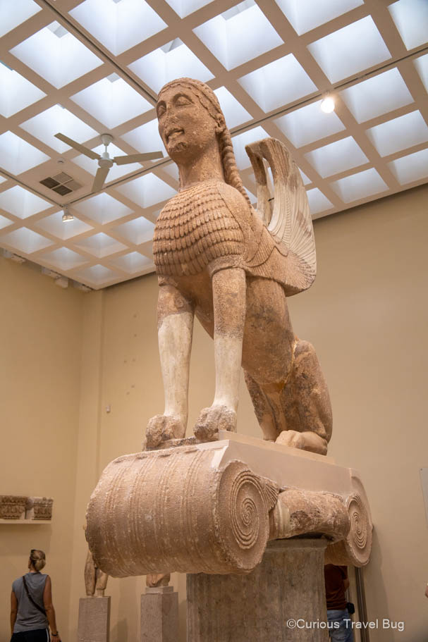 A Greek sphinx on display in the Delphi Archeological Museum