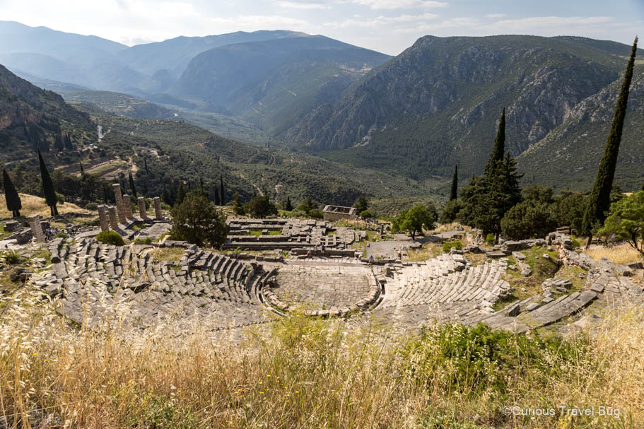 Theatre of Delphi with views of the mountains.