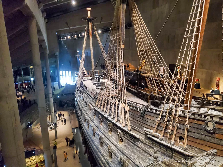 Nearly complete Vasa Ship in the Vasa Museum of Stockholm. This ship from the 1600s is one of the only salvaged ships from that time period.