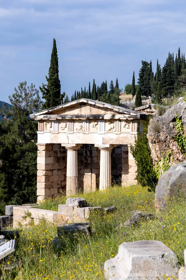 One of the many treasuries in Delphi built along the Sacred Way. This is the Athenian Treasury.