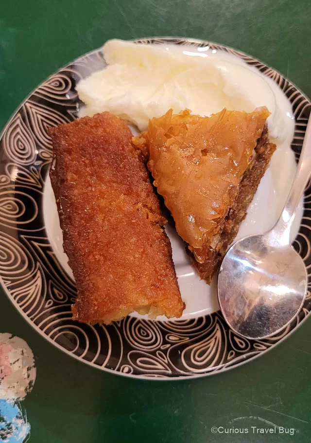 Baklava and Orange Cake with Mastika Flavored ice cream, a Greek Specialty as it is only harvested from the island of Chios