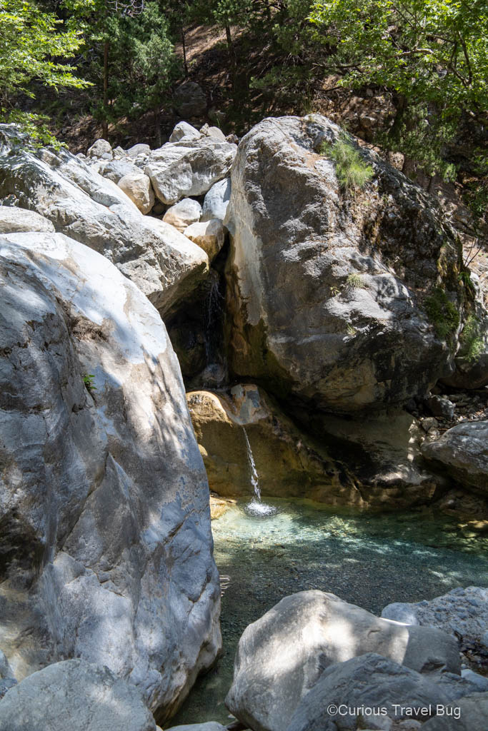 Small waterfall next to the path in Samaria Gorge