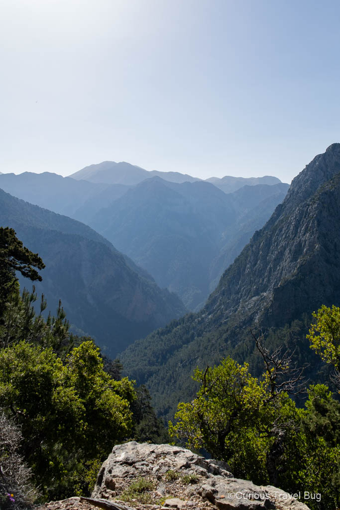 Looking out over the White Mountains of Crete from the top of the Samaria Gorge hiking trail near Omalos
